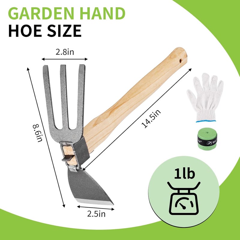 Suzicca Hoe and Cultivator Garden Rake.1Pcs Hoe and Cultivator Hand Tiller, 1 Pair Gloves,1 Anti-Slip Sweat-Absorbing and Wear Hand Gel. for Digging, Loosening Soil, Weeding, Cultivating - Image 2